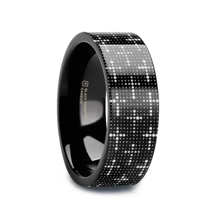 Revelin DOTTED CROSSES on Black Pipe Cut Tungsten Carbide Ring 6mm - 10mm