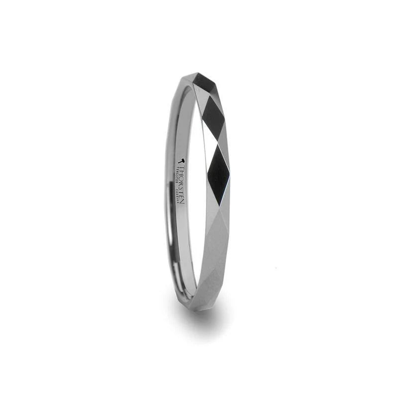 Macha Diamond Faceted Women's Tungsten Wedding Ring - 2mm