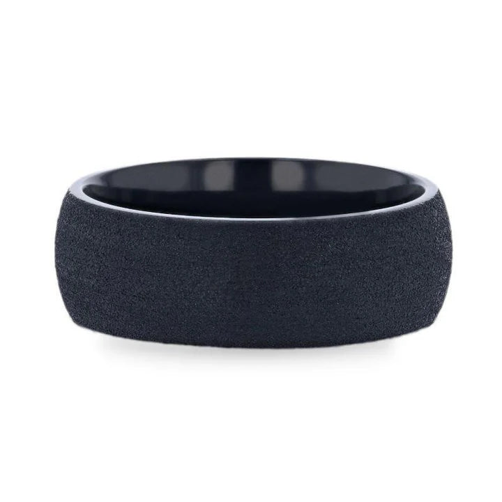 Domed Black Titanium Men's Wedding Band With Sand Blasted Finish - 8mm