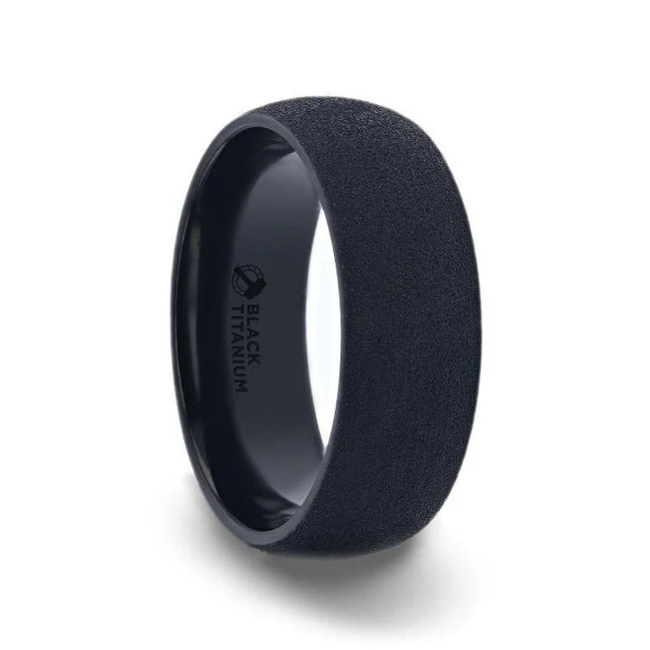 Rayon Domed Black Titanium Men's Wedding Band With Sand Blasted Finish - 8mm