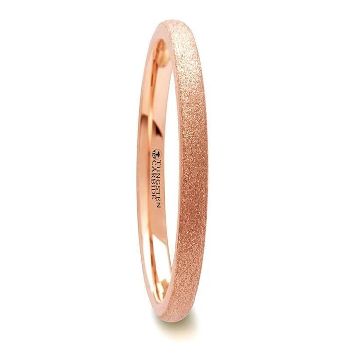 Domed Women's Rose Gold Plated Tungsten Ring with Sandblasted Crystalline Finish - 2mm
