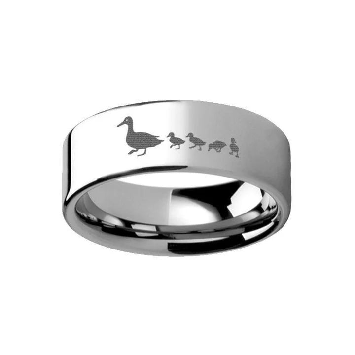 Duck Duckling Landscape Engraved Flat Tungsten Ring - 4mm - 12mm