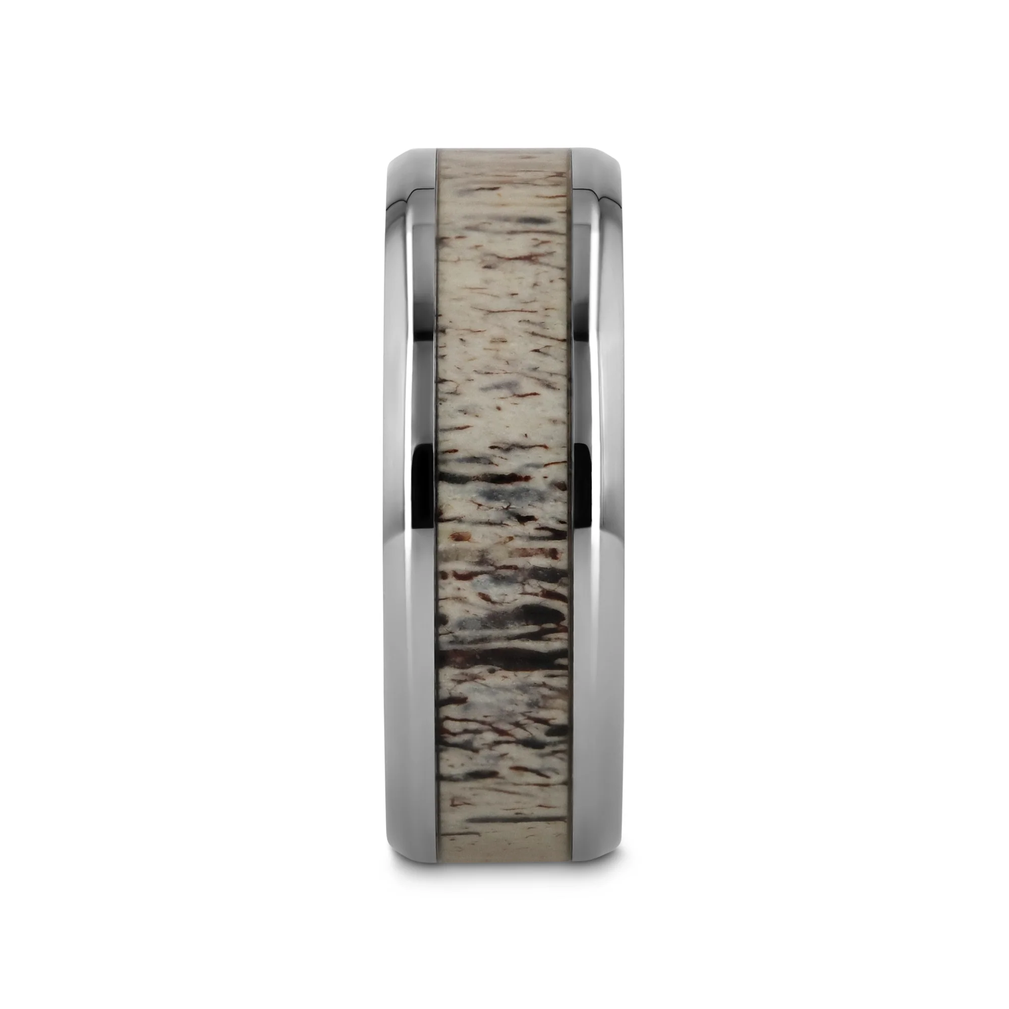 ELGIN Polished Beveled Titanium Men's Band With Ombre Deer Antler Inlay - 8mm