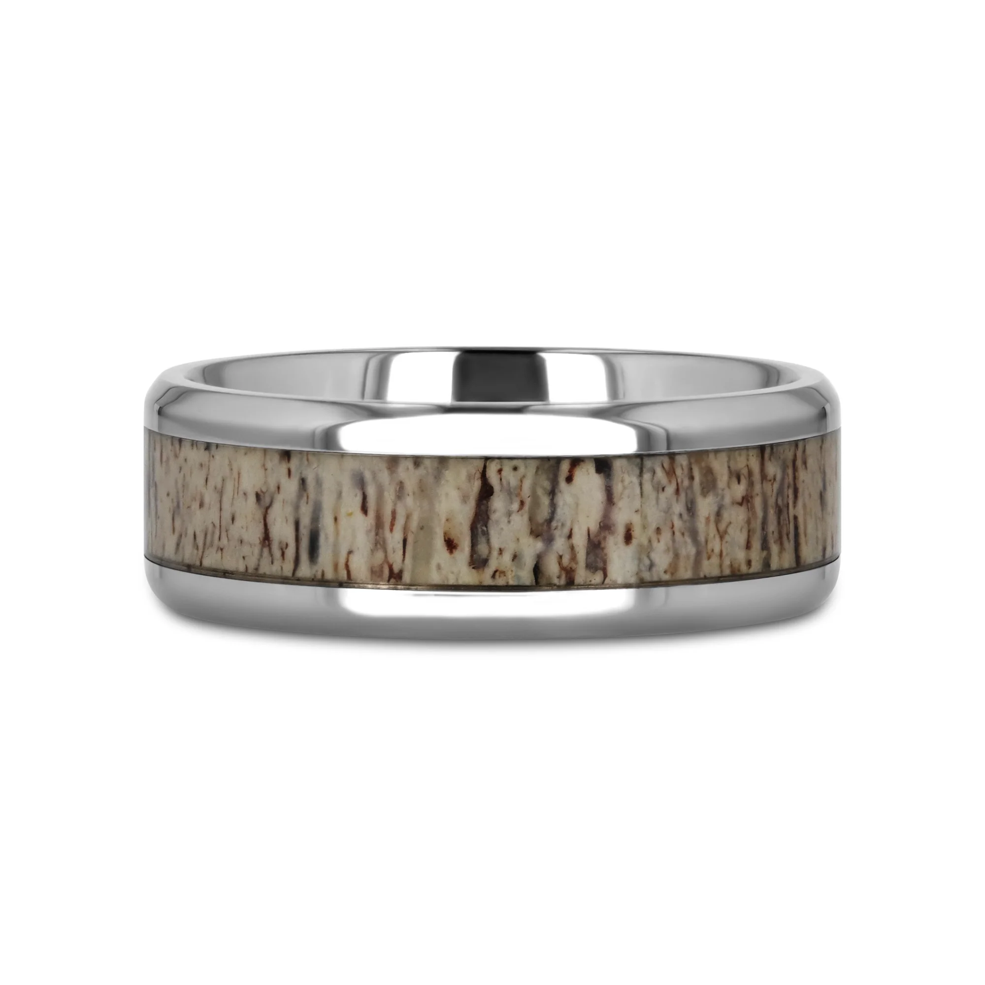ELGIN Polished Beveled Titanium Men's Band With Ombre Deer Antler Inlay - 8mm