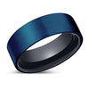 Delaware Blue Brushed Flat Tungsten Ring Onyx Black Inside- 6mm - 10mm