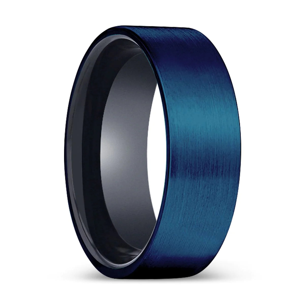 Delaware Blue Brushed Flat Tungsten Ring Onyx Black Inside- 6mm - 10mm