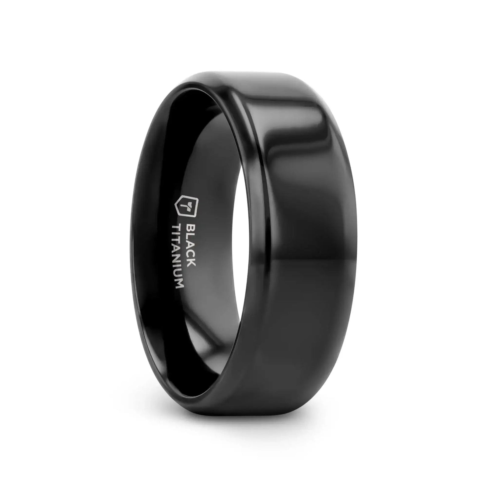 Theseus black titanium ring, front view