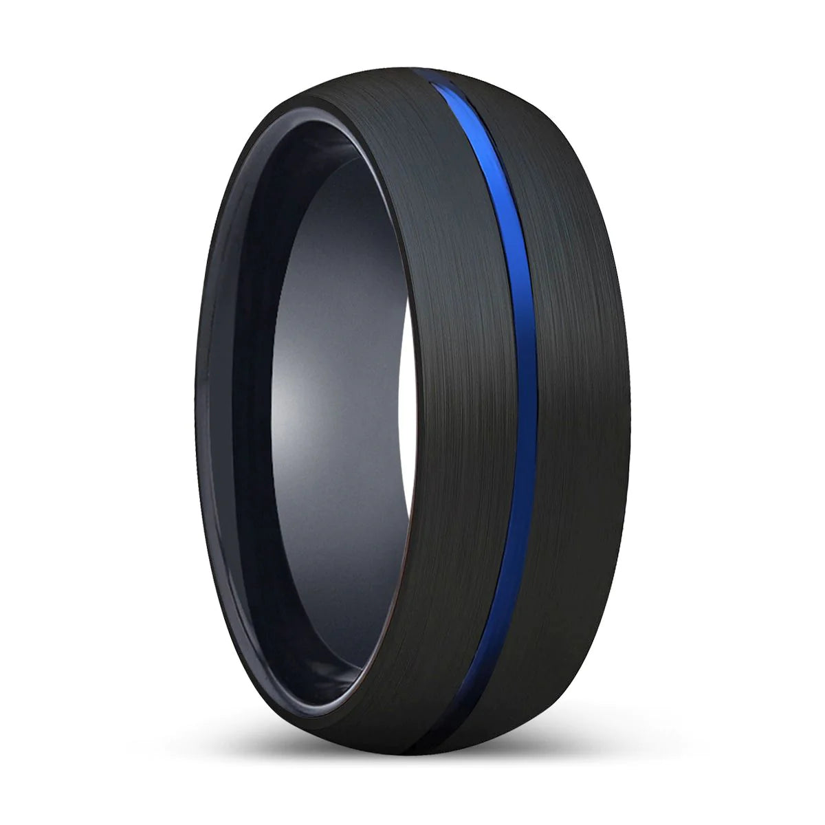 Medardo Domed Black Tungsten Ring with Blue Center Groove - 6mm & 8mm