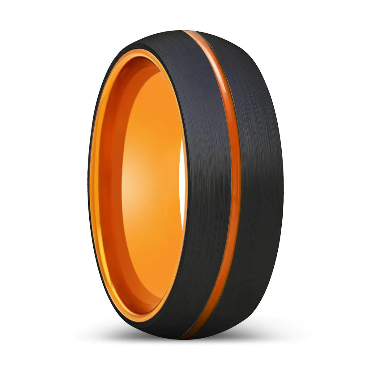 Tasos Domed Black Brushed Tungsten Wedding Band with Orange Groove 6mm - 8mm