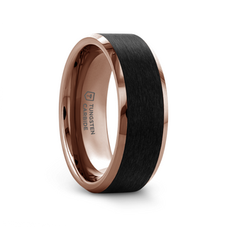 Fabian Men’s Espresso Tungsten Wedding Band Brushed Black Center & Beveled Edges – 8mm - 8mm / 7.00 / Brown