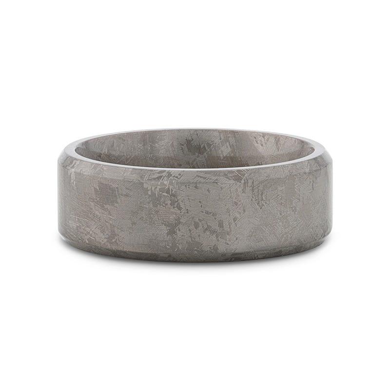 Macawi Men's Beveled Titanium Wedding Band with Meteorite Pattern - 8mm