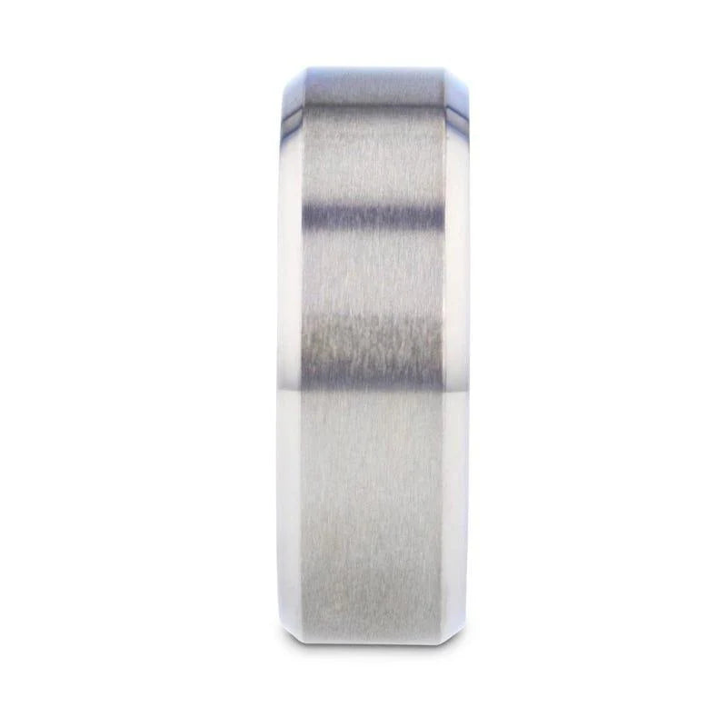 Maksim Men's Beveled Flat Titanium Ring with Brushed Center and Vibrant Blue Inside - 8mm