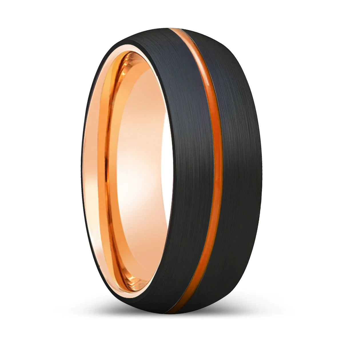 Sarantos Domed Tungsten Ring Brushed Orange Groove Rose Gold Inside 6mm - 8mm