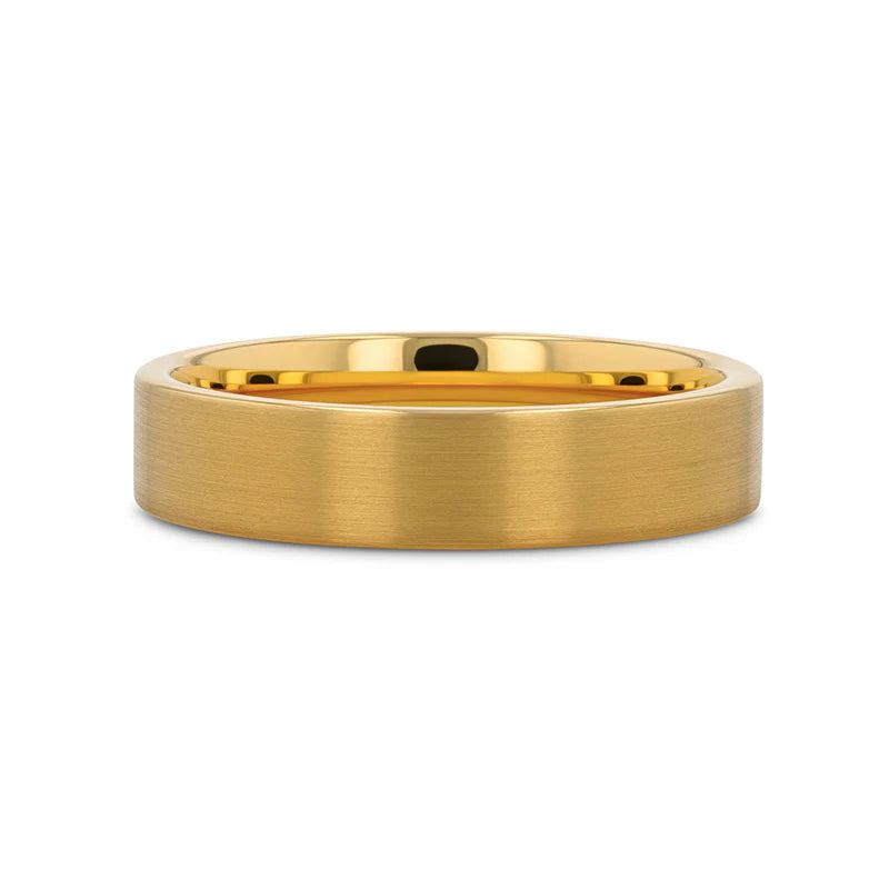 Gold Plated Flat Brushed Finished Tungsten Wedding Ring - 4mm 6mm & 8mm