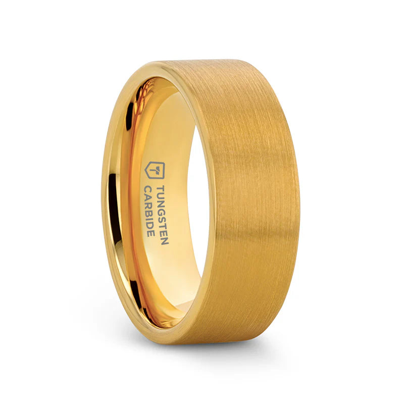 Nalo Gold Plated Pipe Cut Brushed Finish Tungsten Wedding Band 4mm - 8mm