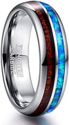 Magnum Hawaiian Koa Wood Tungsten Ring Blue Opal Wedding Band 6mm & 8mm