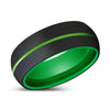 Thanos Black Domed Brushed Tungsten Wedding Band Green Groove 6mm - 8mm