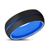 Devo Black Domed Tungsten Carbide Ring with Blue Center Groove - 6mm & 8mm