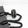 Thebes black titanium steel chain ring, close-up diamonds