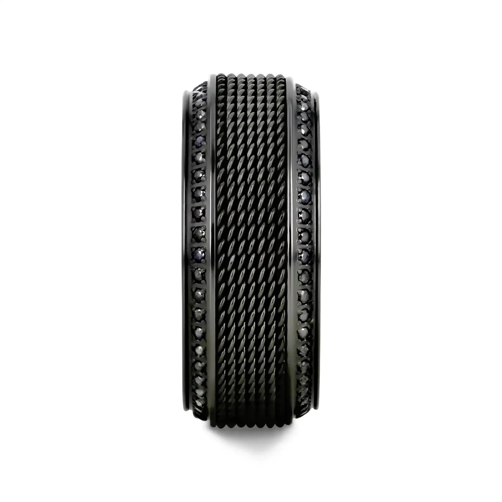 Thebes black titanium steel chain ring, side view