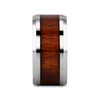 Ring with wooden inlay and silver band on white background