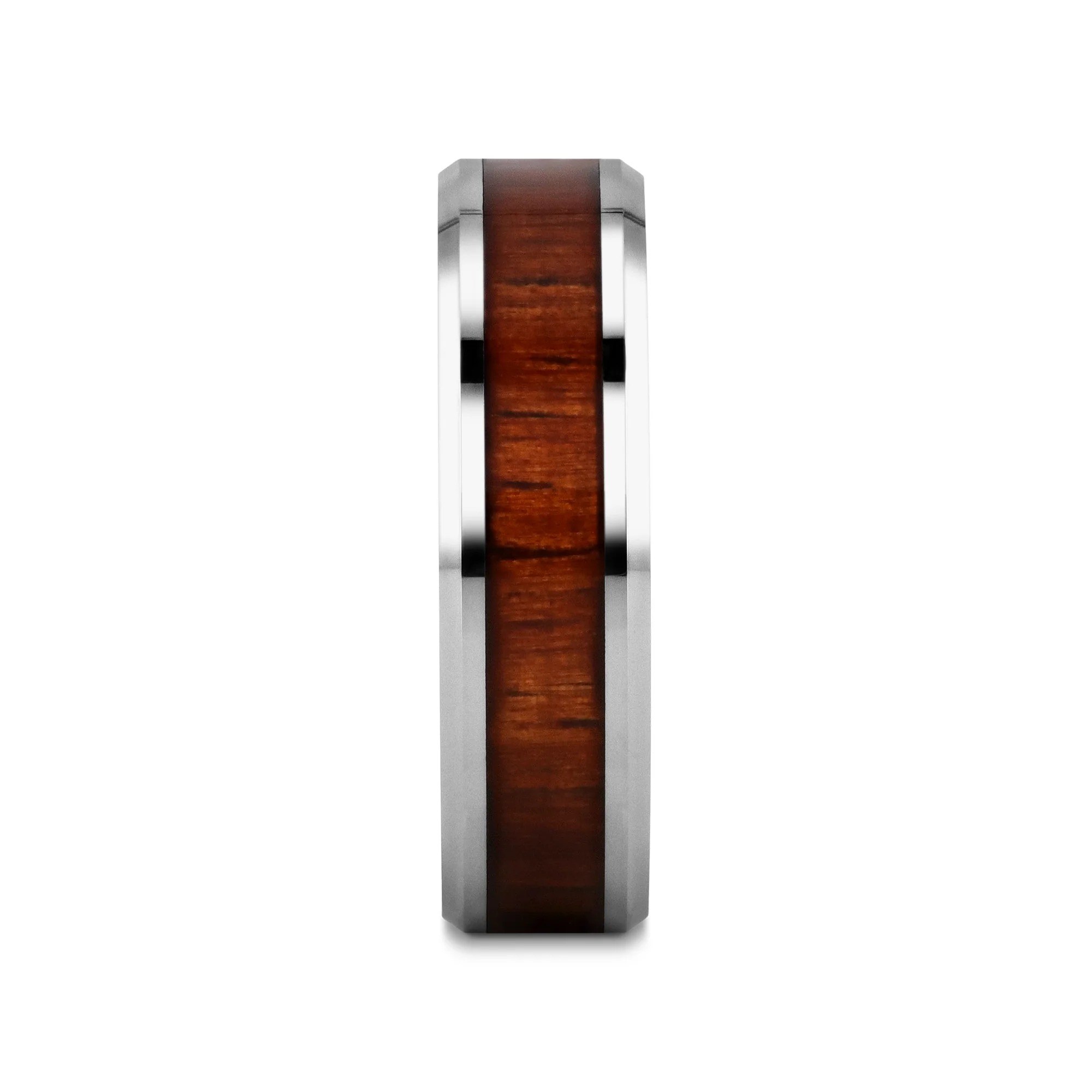 Kapono Mens Tungsten Carbide Koa Wood Inlaid Wedding Ring Beveled Edges 4mm - 12 mm