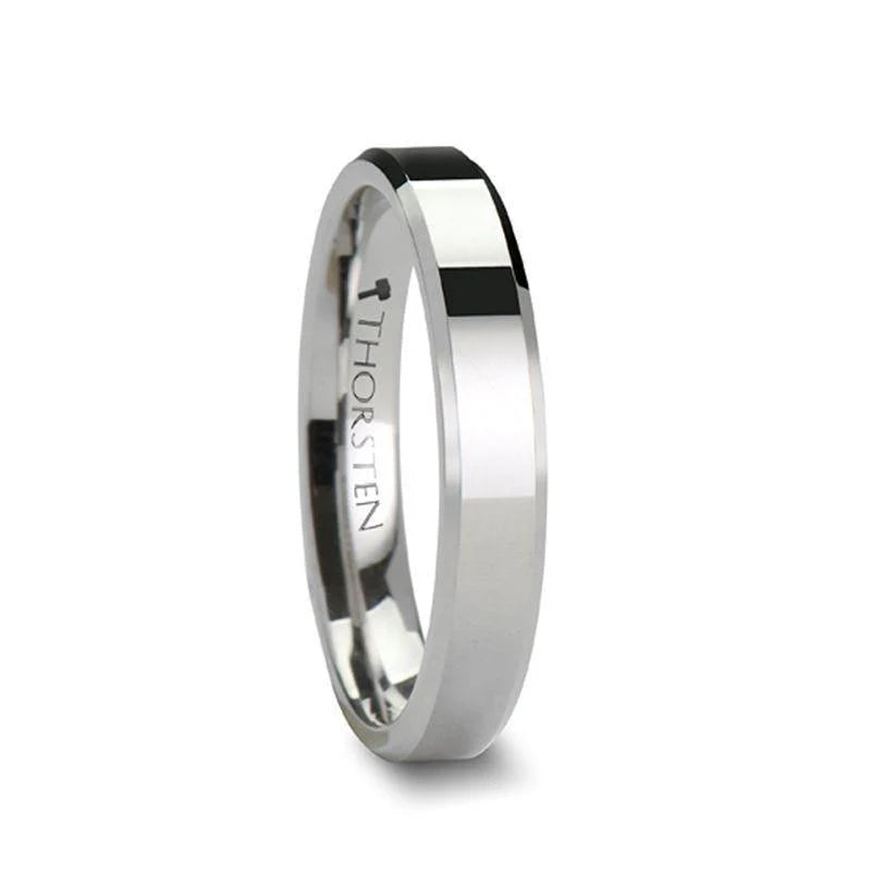 Padma Ladies White Tungsten Wedding Band with Polished Beveled Edges - 4mm & 6mm