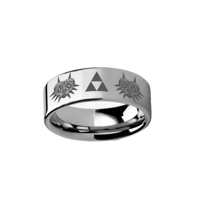 Legend of Zelda Majora Mask Triforce Pipe Cut Tungsten Carbide Ring - 2mm - 12mm