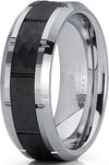 Magni Beveled Men's Black Hammered Grooved Tungsten Carbide Wedding Band - 8mm