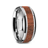Men’s Polished Finish Beveled Edges Tungsten Wedding Band with Orange Goldstone Inlay - 8mm