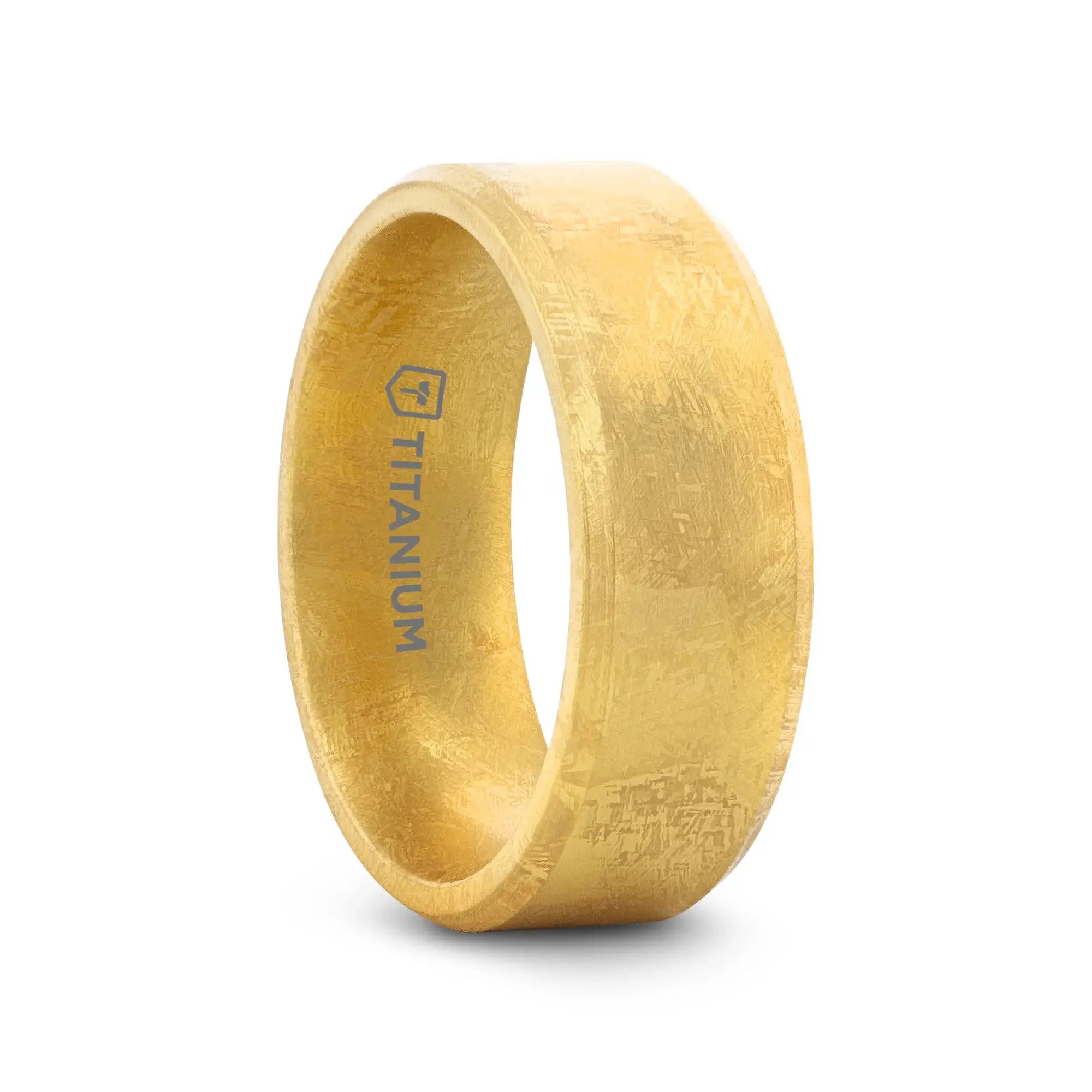 Theron gold-plated titanium meteorite ring, side view