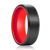 PIETRO Beveled Black Tungsten Wedding Band with Red Inside - 6mm & 8mm