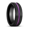 Carolos Black Tungsten Wedding Band Stepped Edges Purple Groove - 8mm