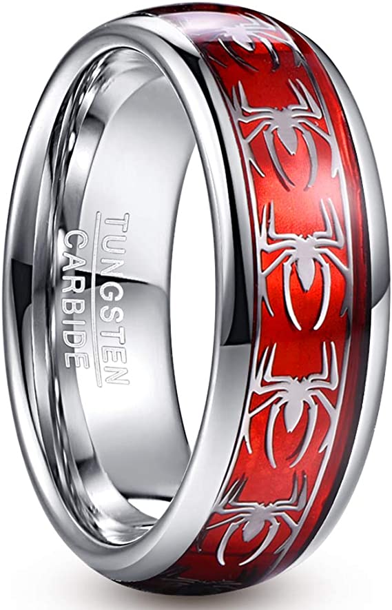 Salvo Men's Tungsten Carbide Ring with Spider Pattern Inlay Domed Edges - 8mm