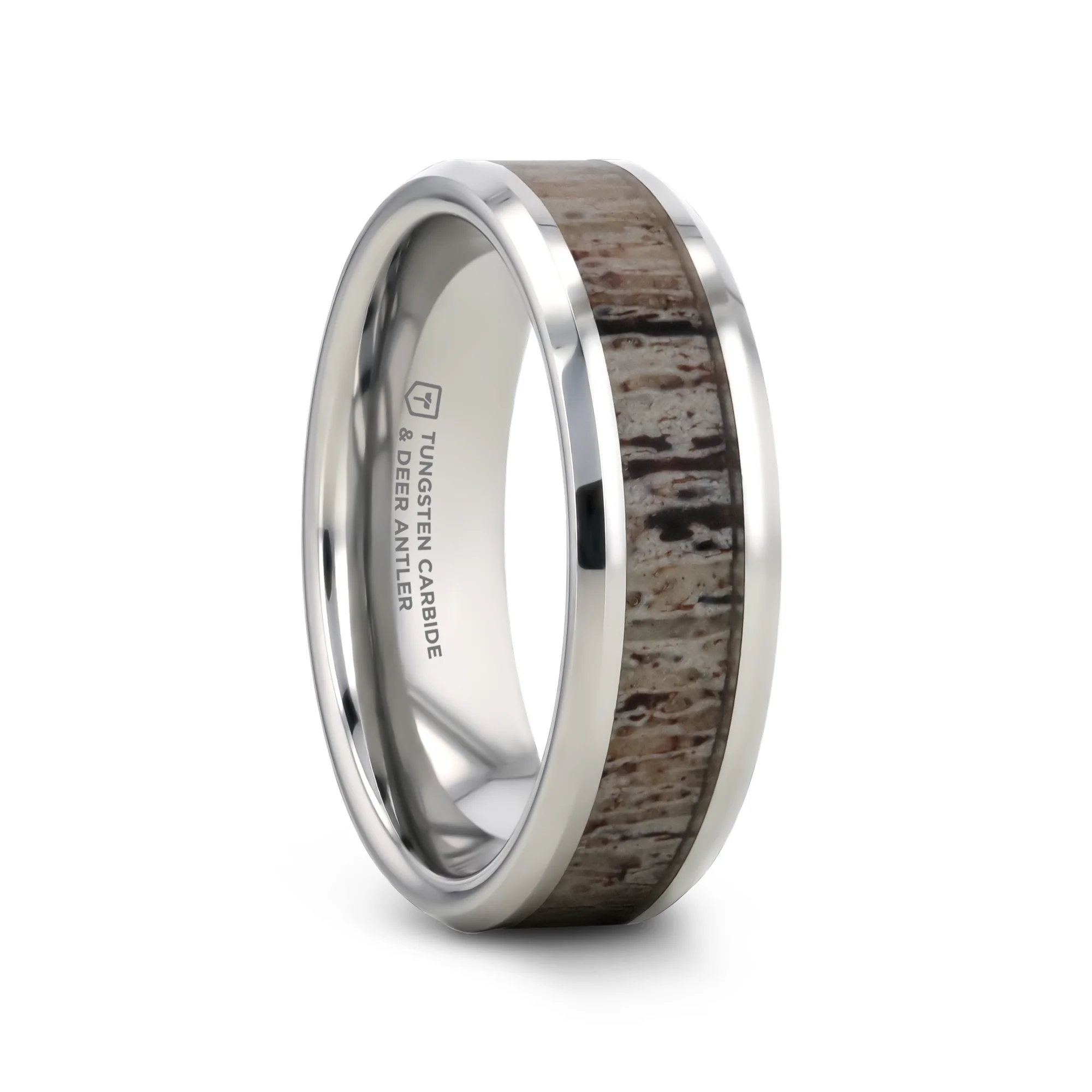 Ombre Deer Antler Tungsten Ring For Men With Beveled, Polished Finish - 6mm & 8mm
