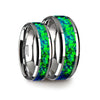 Prada Matching Ring Set Tungsten Ring Emerald Green & Sapphire Blue Opal Inlay - 6mm & 8mm