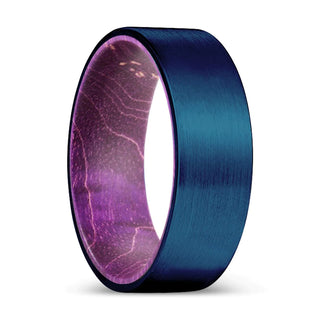 FINLAY Flat Tungsten Ring with Purple Wood Sleeve Blue Brushed - 8mm - 7 / Tungsten