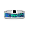 Iris tungsten ring with opal inlay, angled view