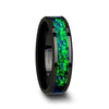 Maddox Matching Ring Set Black Ceramic Band Emerald Green & Sapphire Blue Opal Inlay 6mm & 8mm