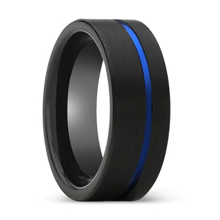 Manoah Flat Black Brushed Tungsten Ring Blue Offset Groove - 6mm & 8mm - 6mm / 5 / Tungsten