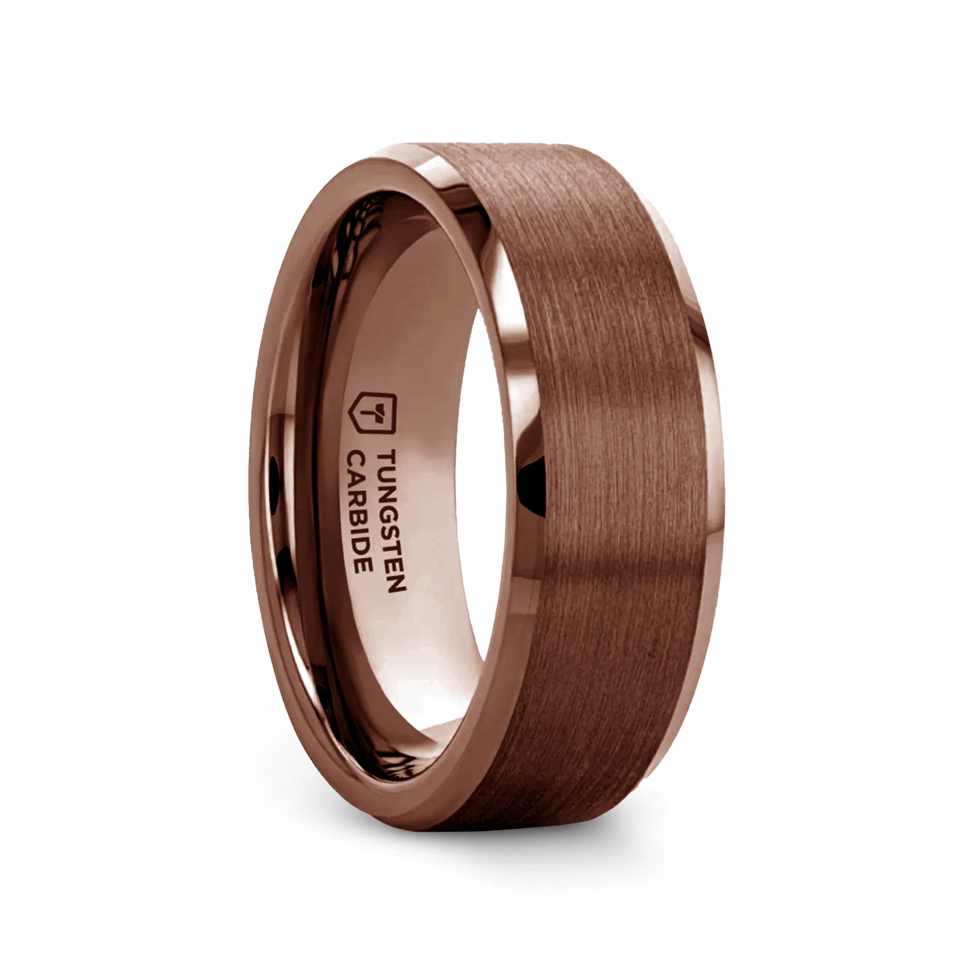 Sardis espresso tungsten ring, side view