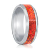 Macias Mens Beveled Tungsten Wedding Ring with Red Fire Opal - 8mm