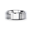 Silver Brushed Center Flat Style Wedding Band With Beveled Edges - 4mm & 8mm
