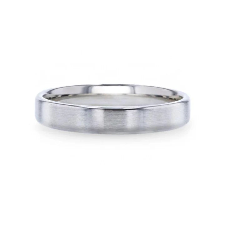 Silver Brushed Center Flat Style Wedding Band With Beveled Edges - 4mm & 8mm