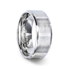 Silver Brushed Center Flat Style Wedding Band With Beveled Edges - 4mm & 8mm