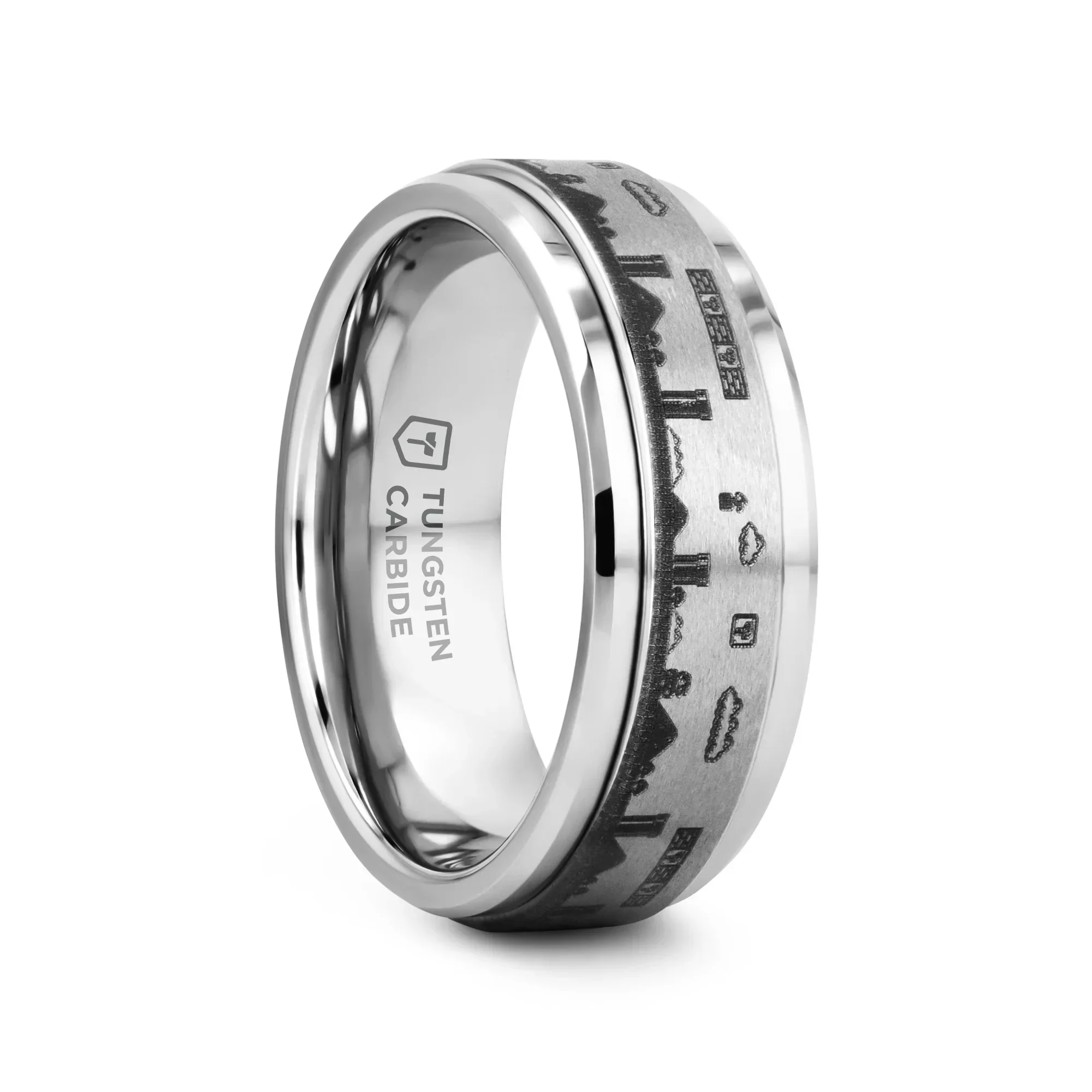 Men's Super Mario Bros Pixel Level Game Engraved Tungsten Carbide Spinner Band - 8mm