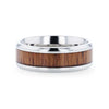 Tristan Teak Wood Inlaid HIghly Polished Titanium Ring With Beveled Edges - 8mm