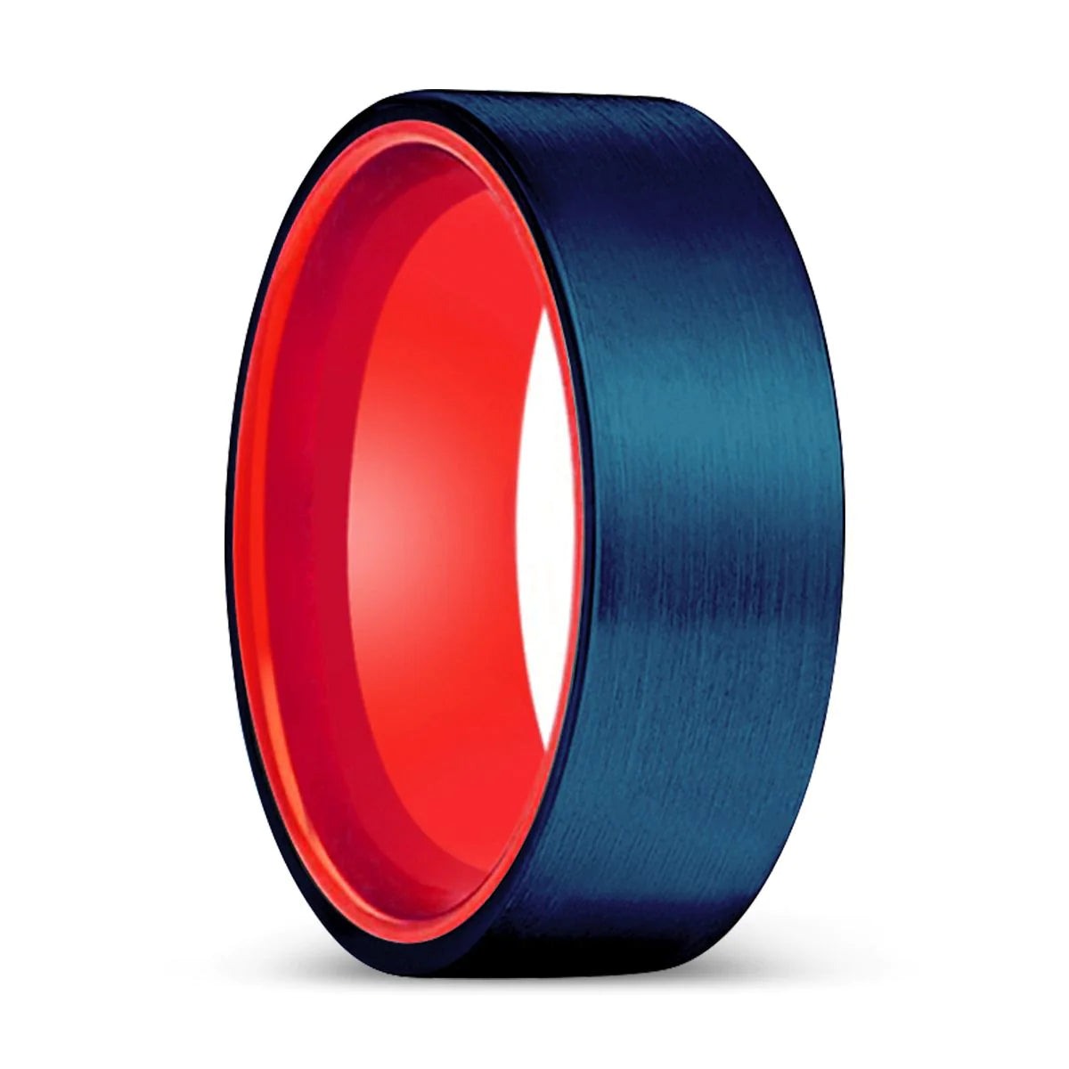 Nakos Flat Blue Brushed Tungsten Wedding Band with Red Inside - 6mm - 10mm
