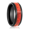 Mack Beveled Black Men's Tungsten Ring Red Fire Opal Inlay - 8mm