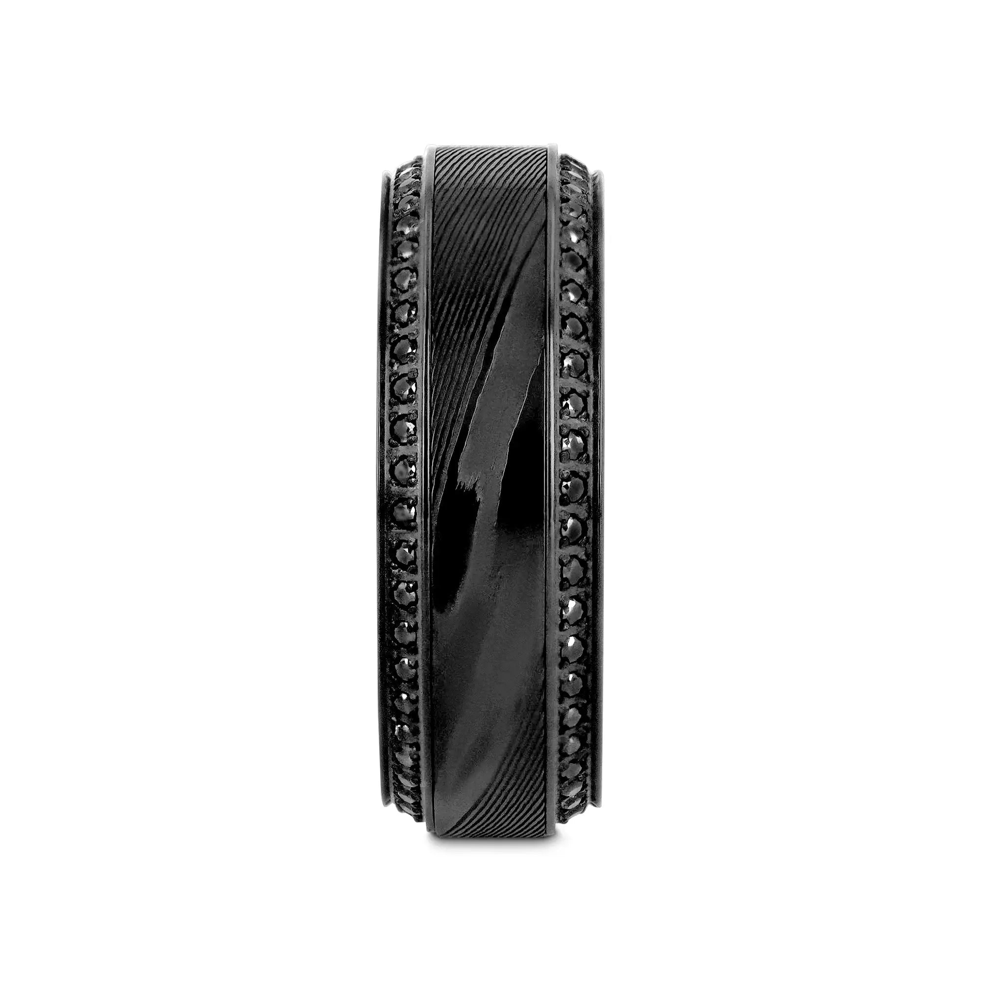 Corinth black titanium damascus ring, side view
